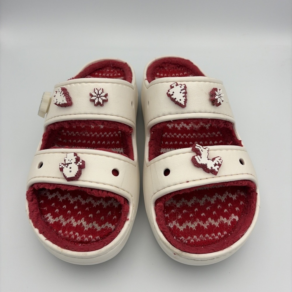 Crocs‎ Classic Slip-On Lined Clogs Mens 9/Womens 11 Off White Christmas Jibbitzs